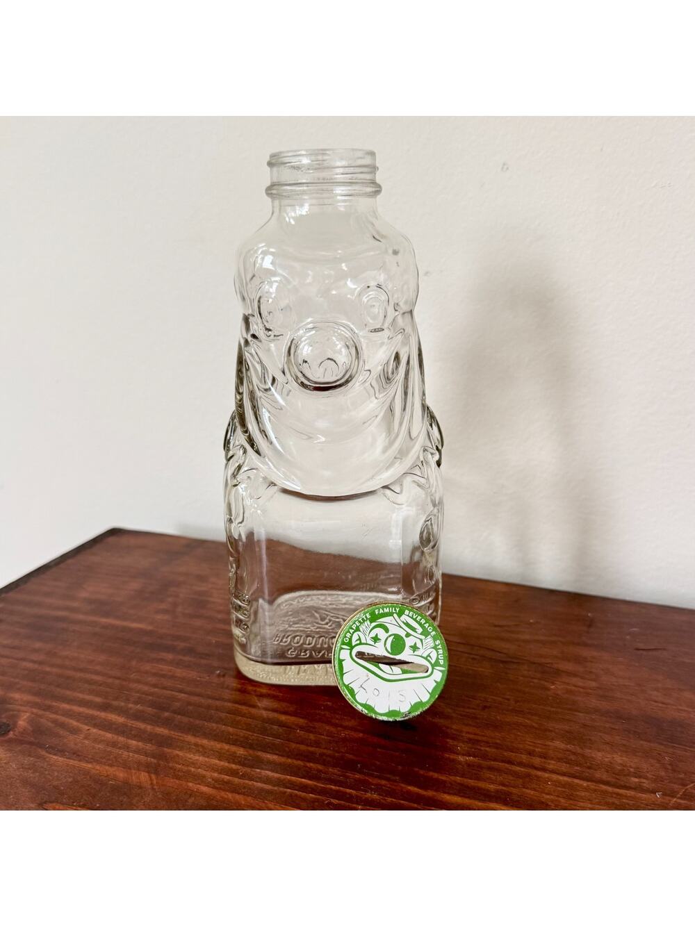 Vintage Grapette Family Beverage Syrup Clown Glass Coin Bank w/ Lid Arkansas